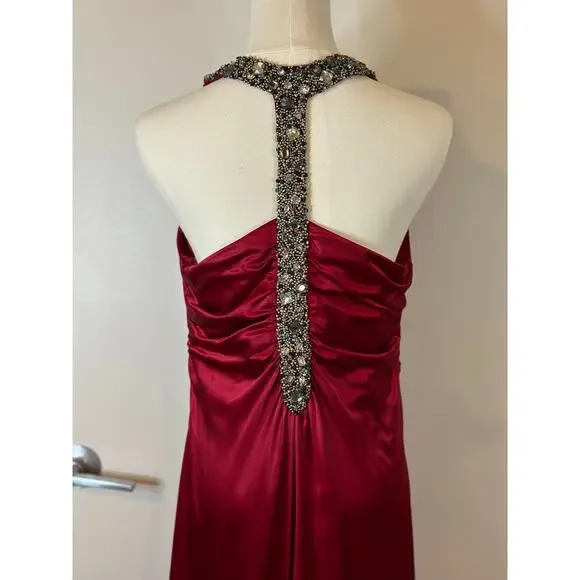 Vintage Y2K Marc Bouwer 100% Silk Maxi Dress Beaded V-Neck Red Cocktail Party 10 - Picture 7 of 14